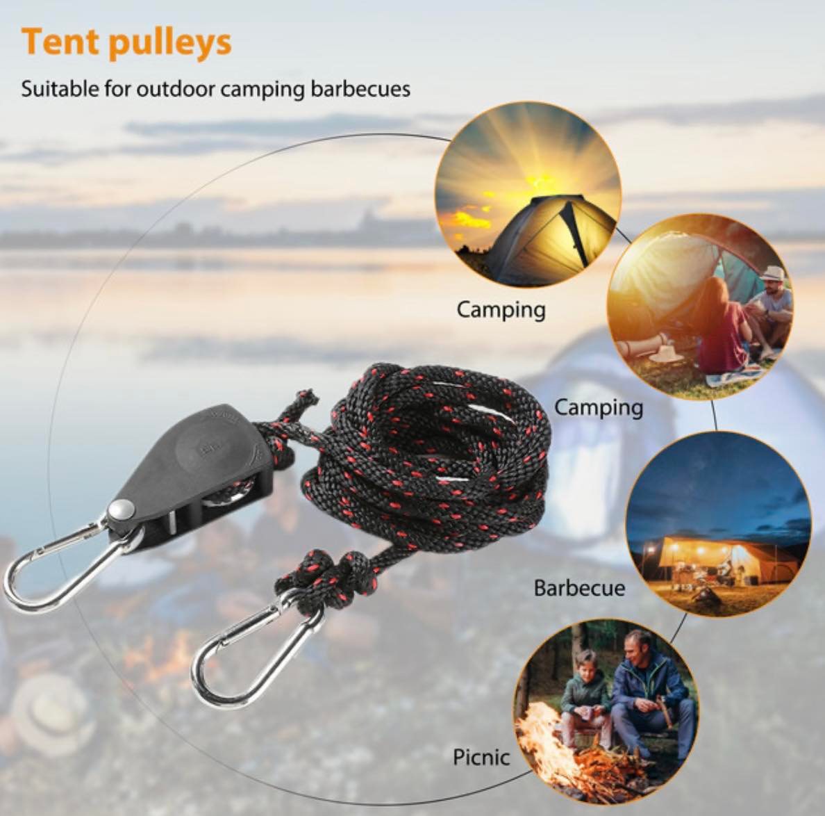 Adjustable Rope Hanger Tent Lanyard Pulley Rope Ratchet Portable New Pulley  
