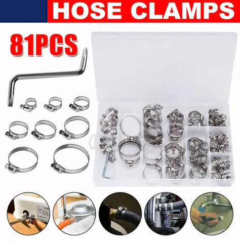 81pcs Stainless Steel Hose Clamps Clips Range Worm Gear Pipe Clamp Kit